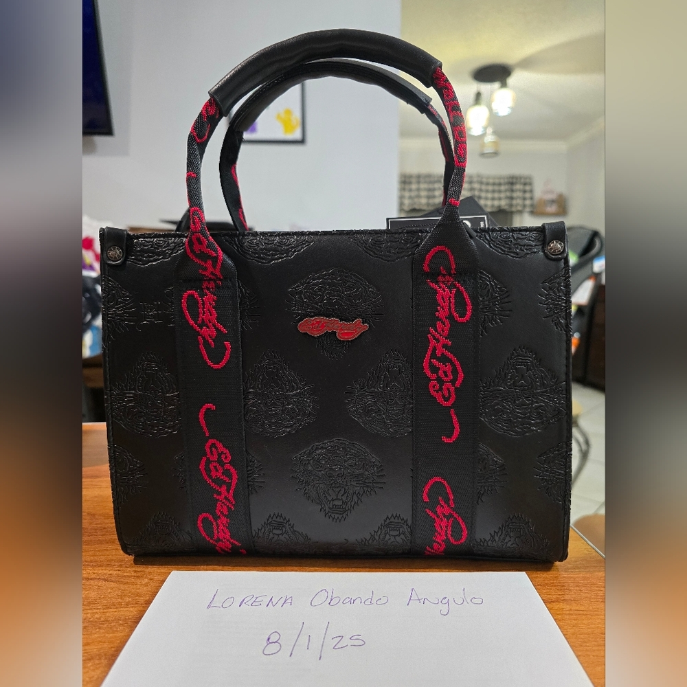 Ed Hardy Black Tote with Red Accents